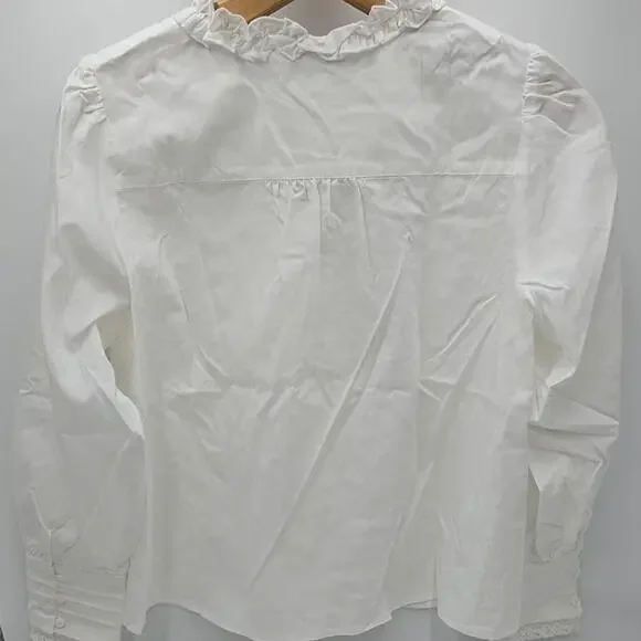 Simple Retro M Faith Lace Patchwork Embroidered Off White Cottagecore Blouse - Picture 7 of 13